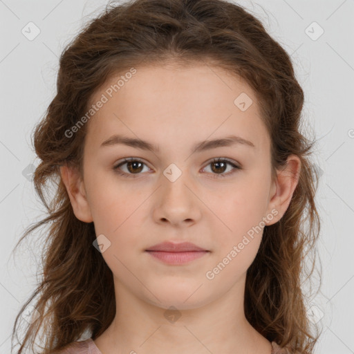 Neutral white child female with long  brown hair and brown eyes