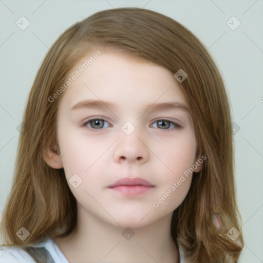 Neutral white child female with medium  brown hair and brown eyes