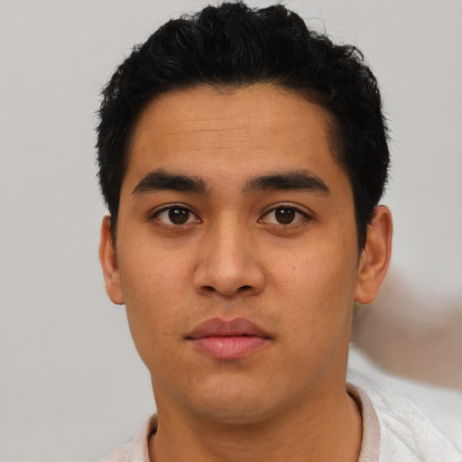 Neutral asian young-adult male with short  black hair and brown eyes