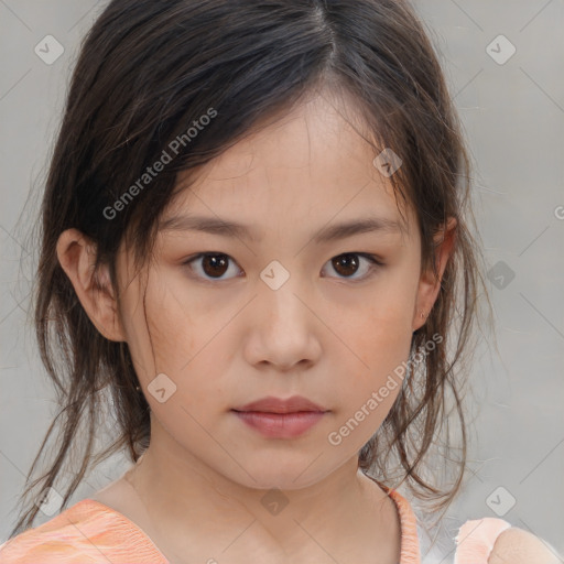 Neutral white child female with medium  brown hair and brown eyes