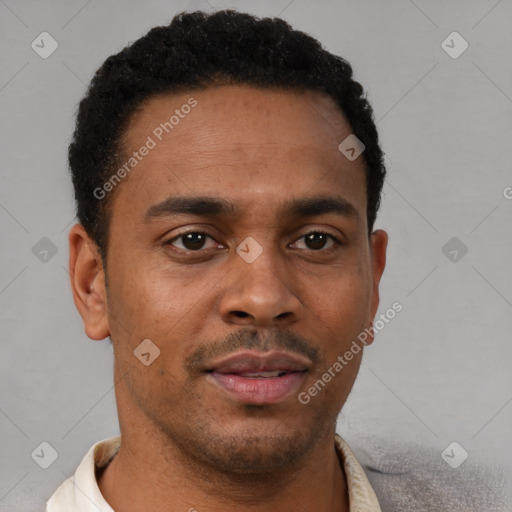 Neutral latino young-adult male with short  brown hair and brown eyes