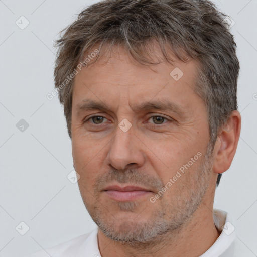 Neutral white adult male with short  brown hair and brown eyes