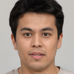 Neutral asian young-adult male with short  brown hair and brown eyes