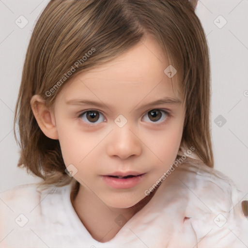 Neutral white child female with medium  brown hair and brown eyes