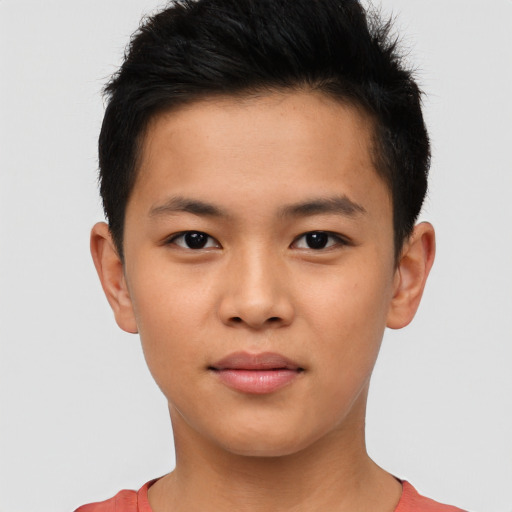 Neutral asian child male with short  brown hair and brown eyes