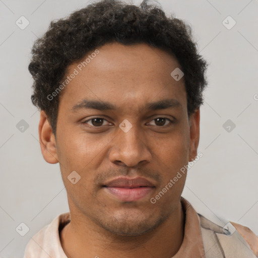 Neutral black young-adult male with short  brown hair and brown eyes