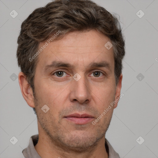 Neutral white adult male with short  brown hair and brown eyes