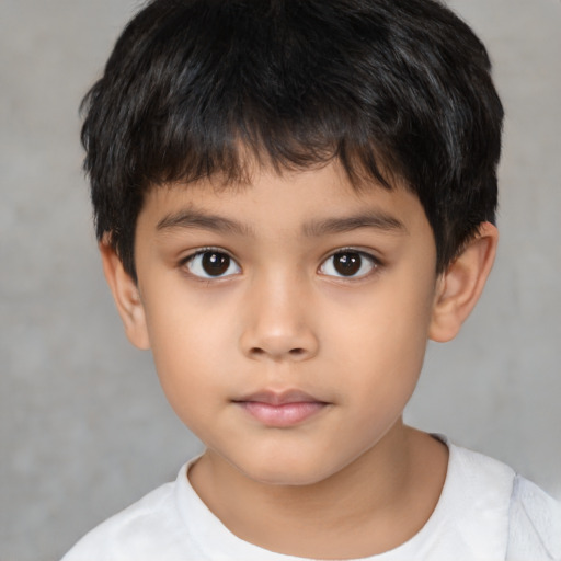 Neutral asian child male with short  brown hair and brown eyes