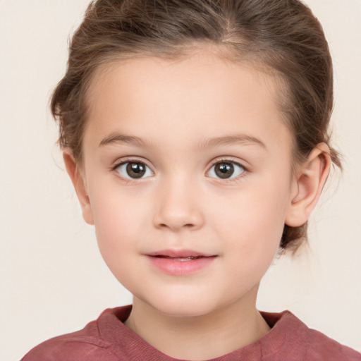 Neutral white child female with medium  brown hair and grey eyes