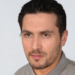 Neutral white adult male with short  brown hair and brown eyes