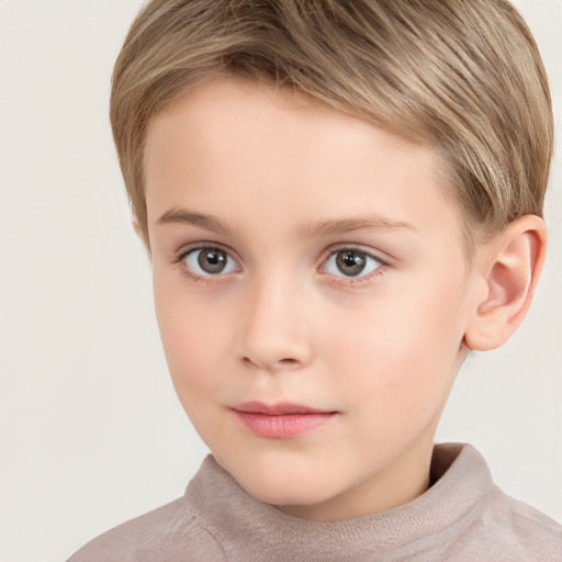 Neutral white child female with short  brown hair and brown eyes