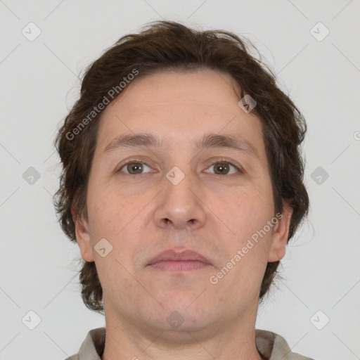 Neutral white adult male with short  brown hair and brown eyes