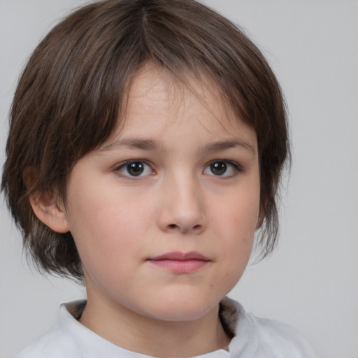 Neutral white child female with medium  brown hair and brown eyes