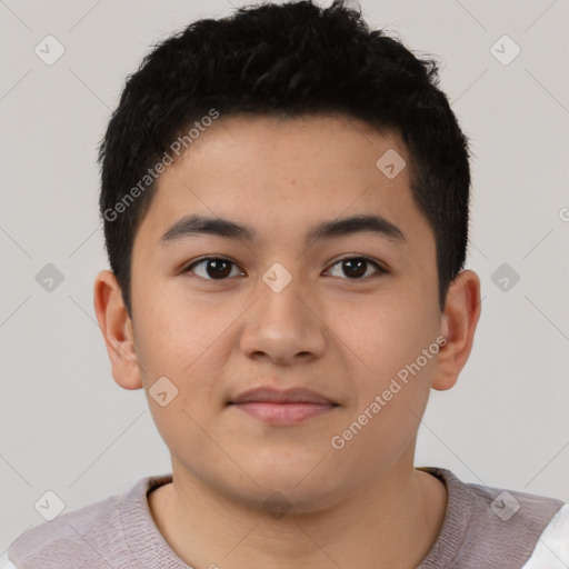 Neutral asian young-adult male with short  brown hair and brown eyes