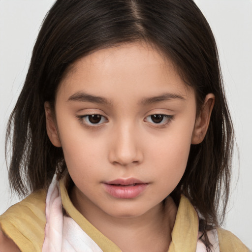 Neutral white child female with medium  brown hair and brown eyes