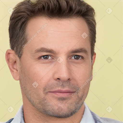 Neutral white adult male with short  brown hair and brown eyes