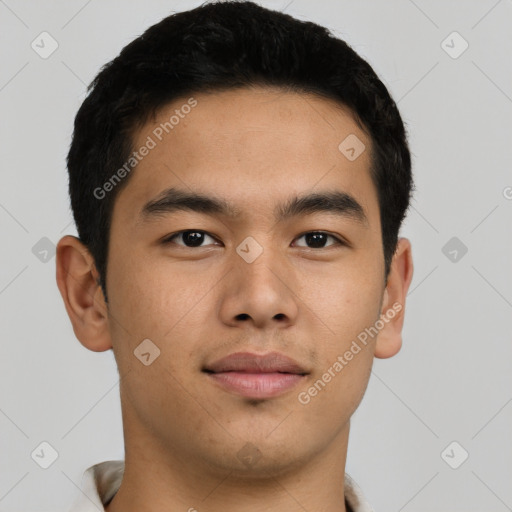 Neutral asian young-adult male with short  brown hair and brown eyes