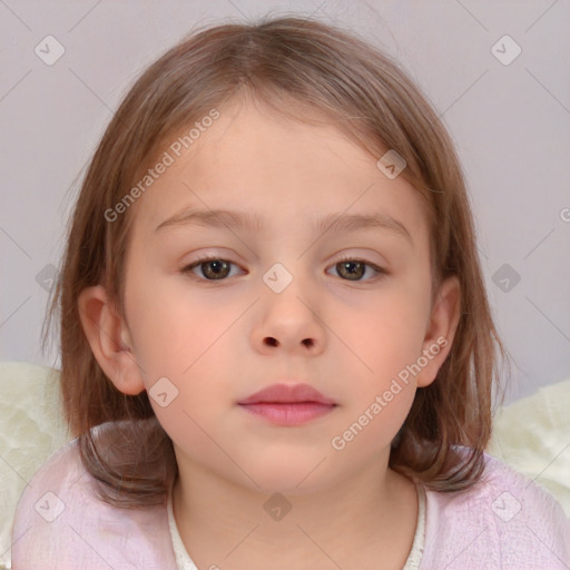 Neutral white child female with medium  brown hair and brown eyes