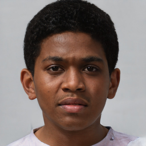 Neutral black young-adult male with short  brown hair and brown eyes