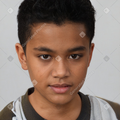 Neutral latino young-adult male with short  brown hair and brown eyes