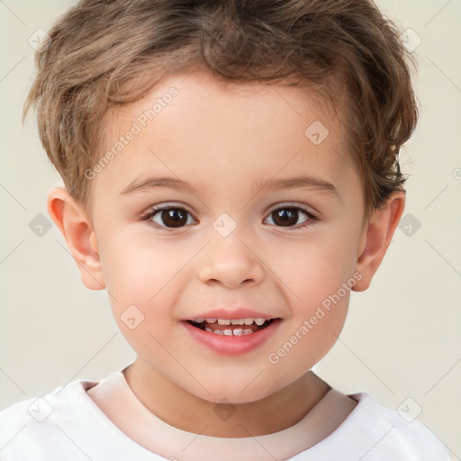 Joyful white child male with short  brown hair and brown eyes