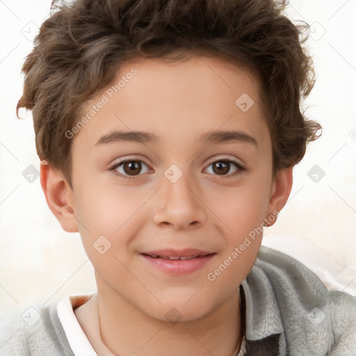 Joyful white child male with short  brown hair and brown eyes