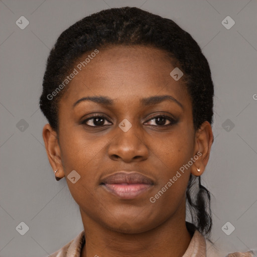 Neutral black young-adult female with short  brown hair and brown eyes