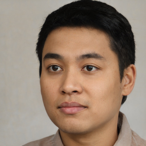 Neutral asian young-adult male with short  black hair and brown eyes