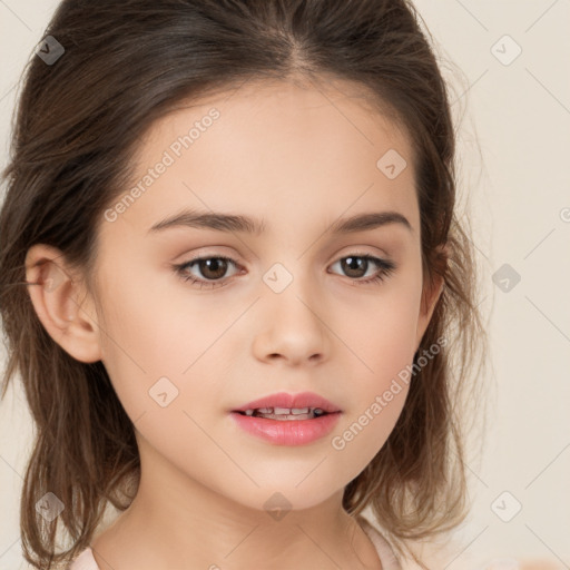 Neutral white child female with medium  brown hair and brown eyes