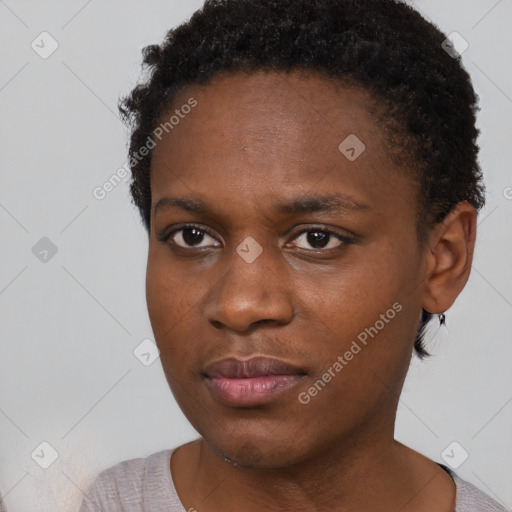 Neutral black young-adult male with short  brown hair and brown eyes