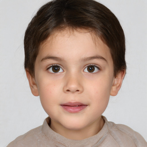 Neutral white child female with short  brown hair and brown eyes