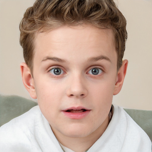 Neutral white child male with short  brown hair and grey eyes