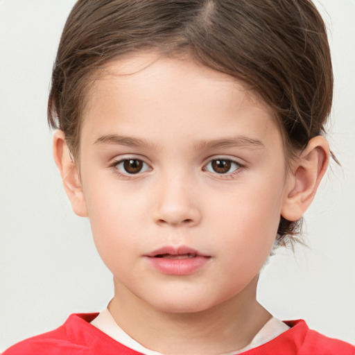 Neutral white child female with short  brown hair and brown eyes