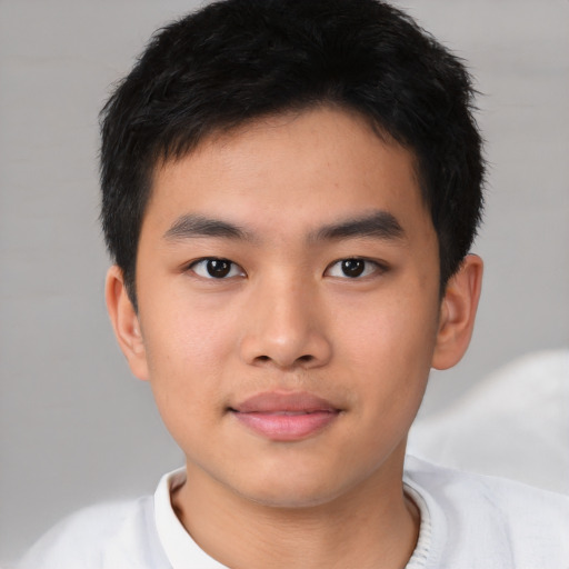Neutral asian young-adult male with short  brown hair and brown eyes