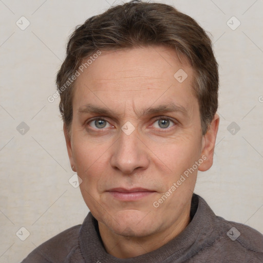 Neutral white adult male with short  brown hair and brown eyes