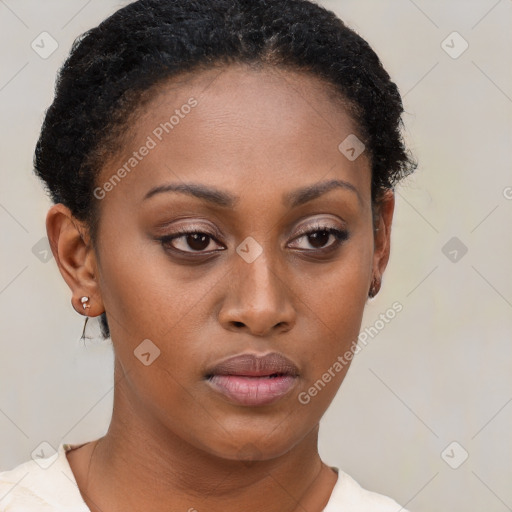 Neutral black young-adult female with short  brown hair and brown eyes