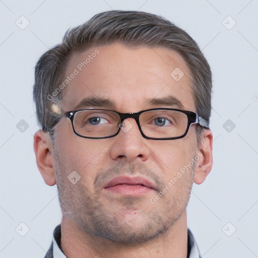 Neutral white adult male with short  brown hair and brown eyes