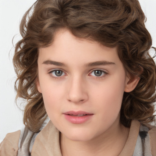 Neutral white child female with medium  brown hair and brown eyes