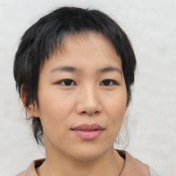 Neutral asian young-adult female with medium  brown hair and brown eyes