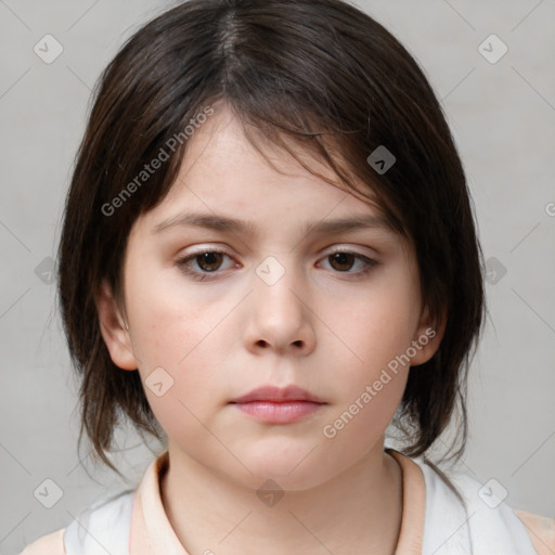 Neutral white child female with medium  brown hair and brown eyes