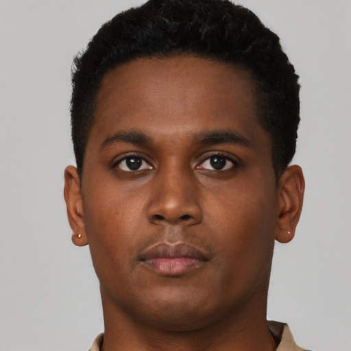 Neutral black young-adult male with short  brown hair and brown eyes
