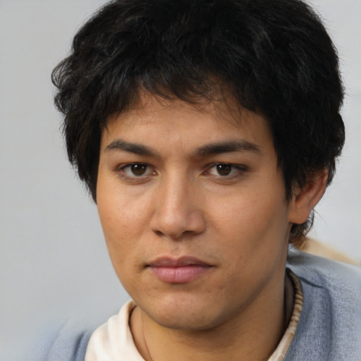 Neutral asian young-adult male with short  brown hair and brown eyes