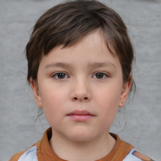 Neutral white child female with short  brown hair and brown eyes