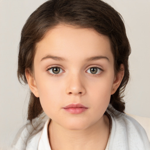 Neutral white child female with medium  brown hair and brown eyes