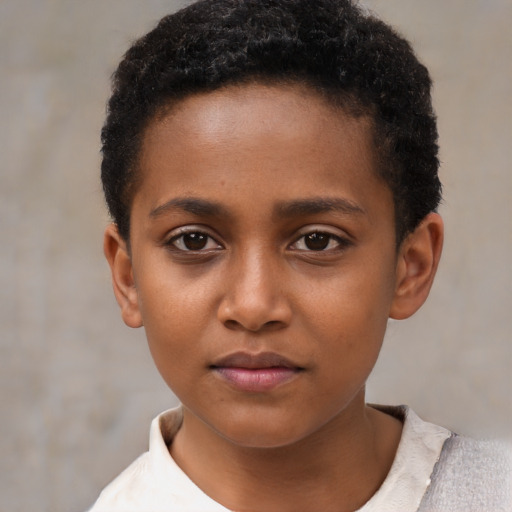 Neutral black child female with short  brown hair and brown eyes