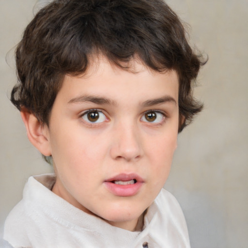 Neutral white child male with medium  brown hair and brown eyes