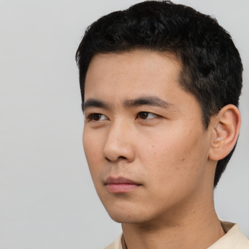 Neutral asian young-adult male with short  black hair and brown eyes