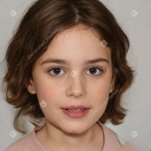 Neutral white child female with medium  brown hair and brown eyes