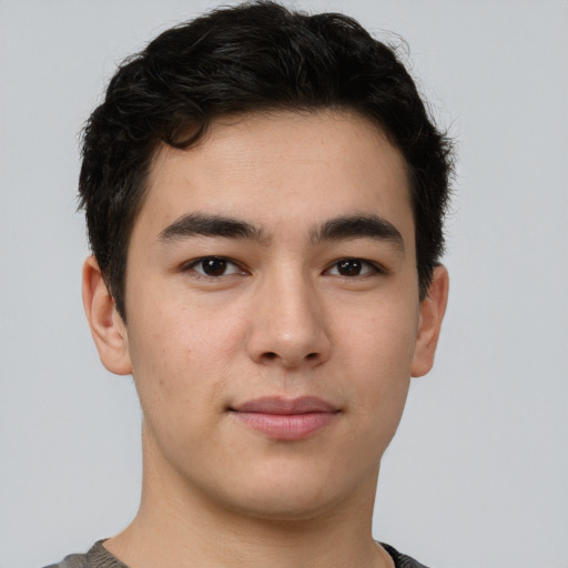 Neutral asian young-adult male with short  brown hair and brown eyes