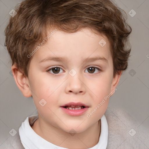 Joyful white child male with short  brown hair and brown eyes